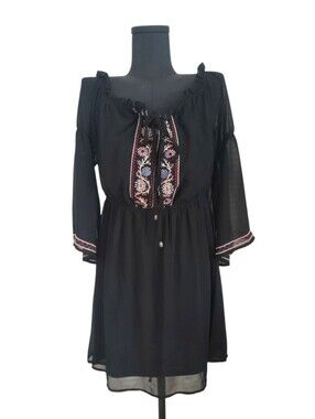Flying Tomato Black Peasant Dress